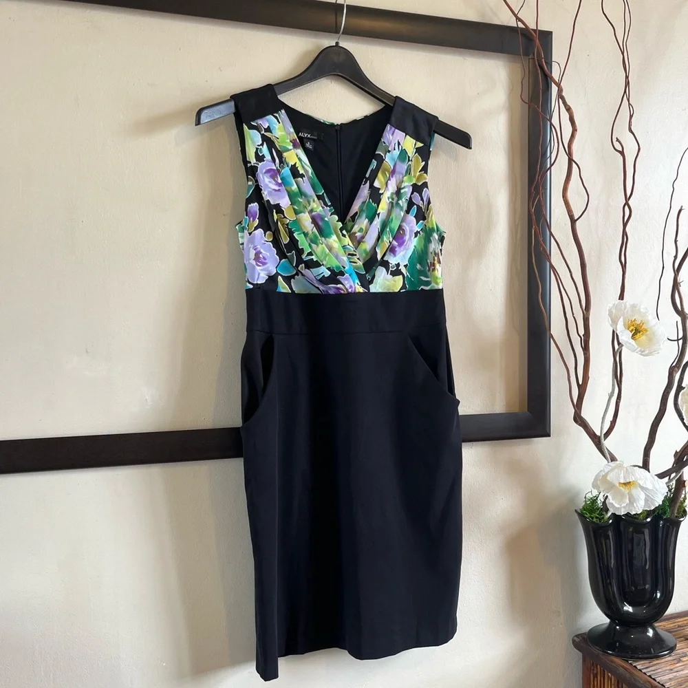 Alyx black draped colorful chest 50’s dress - Picture 1 of 10